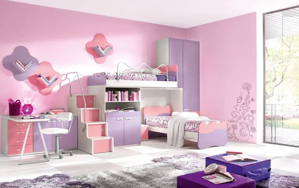  تصميم غرفة أطفال باللون الروز مع البنفسجي